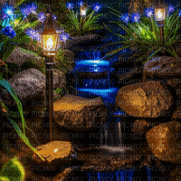 Fondo cascada y lámparas - GIF animado grátis