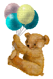 teddy bear floating with balloons - GIF animé gratuit