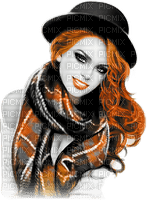 soave woman fashion autumn hat black white orange - Free PNG