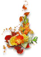 Fall flowers leaves red flower deco [Basilslament] - 無料png