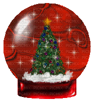 Snow Globe with Tree and sparkles - GIF animé gratuit