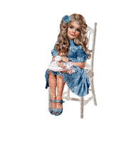 minou-girl-flicka-blue-sitter-stol-sitting-chair-docka- doll - gratis png