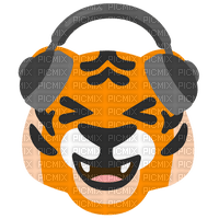 Emoji Kitchen Tiger listening to music - png ฟรี