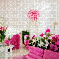 White Living Room with Pink Flowers - PNG gratuit