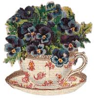 Stiefmütterchen, Tasse, Vintage, Blumen - PNG gratuit