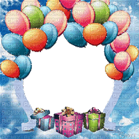 soave frame birthday animated balloon   rainbow - Бесплатный анимированный гифка