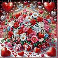 hearts flowers roses red white pink background - ücretsiz png