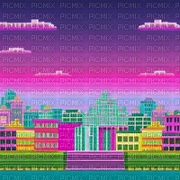 Rainbow Pixel Cityscape - Free PNG
