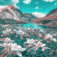 soave background animated  flowers field montain - Gratis geanimeerde GIF