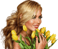femme,fleur, Tulipes jaunes,Adam64 ,3D fille , fashion - Free PNG