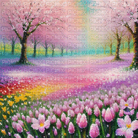 springtimes background pink tree flowers spring - GIF animado gratis