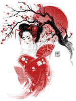 woman geisha red branch tree asian - PNG gratuit
