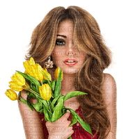 Woman with tulips. Spring. Easter. Leila - ilmainen png