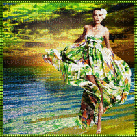 Green Sunset Woman - GIF เคลื่อนไหวฟรี