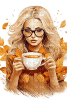 Autumn coffee girl - PNG gratuit
