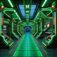 Green Retro Sci-Fi Corridor - 無料png
