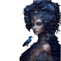 Femme  Art Oiseaux  Bleu :) - GIF animado gratis