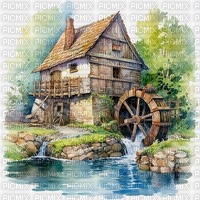 house with water weel - png gratuito