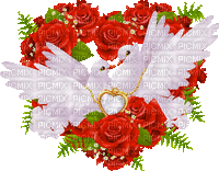 deux colombes et roses rouges - Gratis animeret GIF