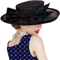 Woman in blue black hat, dress - Free animated GIF