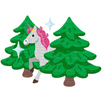 Emoji Kitchen Unicorn and pine trees - gratis png