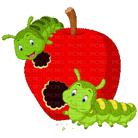 Apple and Caterpillars - Free animated GIF