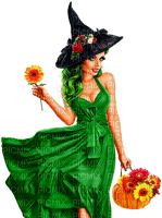 Woman.Witch.Flowers.Halloween.Green - 免费PNG