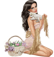 Woman with her rabbit. Easter. Leila - kostenlos png