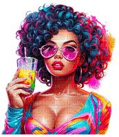 rainbow neon woman drink - Free PNG