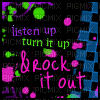 listen up turn it up square pink green blue music - GIF animado grátis