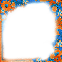 Frame.Flowers.Orange.Blue - By KittyKatLuv65 - Free PNG