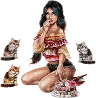 Woman. Cats. cake. Birthday. Leila - PNG gratuit
