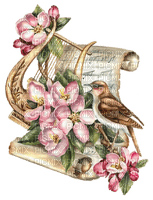 Vogel, Harfe, Frühling, Blüten - zadarmo png