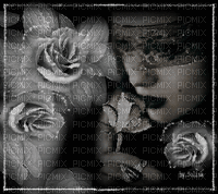 femme aux roses - GIF animado grátis