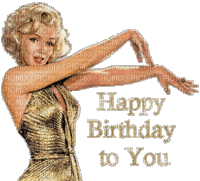 Kaz_Creations Animated Marilyn Monroe Text Logo Happy Birthday To You - Besplatni animirani GIF
