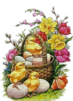 Vintage, Osterkorb, Küken, Eier, Blumen - png gratis