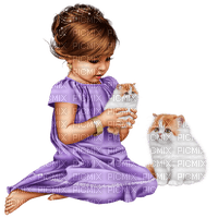 flicka-katt-barn-sitter----Girl-cat-child-sits - Free PNG