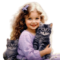 Petite fille avec des chats - gratis png