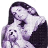 Y.A.M._Vintage Lady woman dog purple - png ฟรี