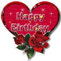 Happy Birthday Red Rose Glitter Heart - Free animated GIF