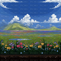 grassy field and flowers pixel art - фрее пнг