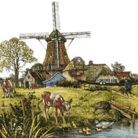 Mühle, Landschaft, Wiese, Tiere, Landscape - png grátis