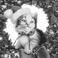 Y.A.M._New year Christmas cat black-white - PNG gratuit