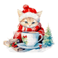 Winter cat and Mug - фрее пнг