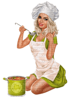 woman chef cooking green - PNG gratuit