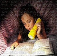 Girl Reading with Flashlight - png ฟรี