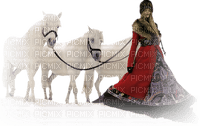 Femme avec une longue robe et des chevaux - Free PNG