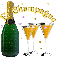 Bouteille de Champagne et coupes pleines - GIF animado grátis