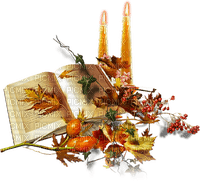 soave deco autumn  vintage book candle leaves - PNG gratuit