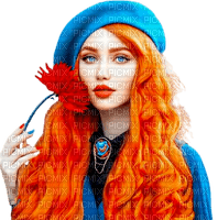 Red Hair , blue eyed woman with a beret - PNG gratuit